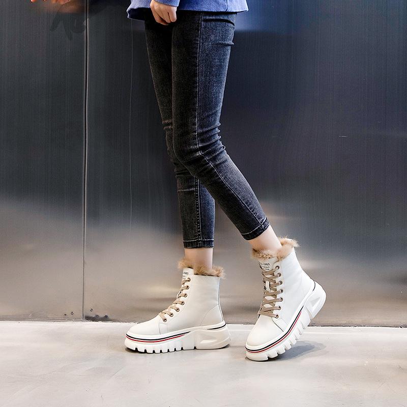 Fur Boots for Women Winter Shoes Natural Fur Genuine Leather Ankle Booties Platform Casual Shoes Warm Black White Boots