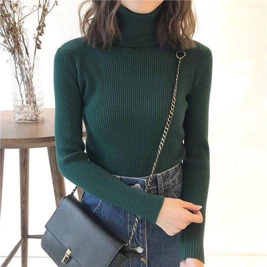 Turtleneck Sweater Women's Autumn and Winter Pullovers Slim Fit and Warm All-match Western Style Fashion Knitted Bottoming Shirt