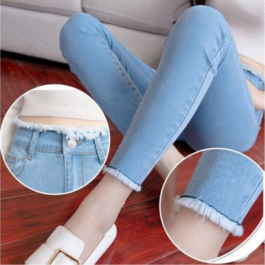 Thin Summer Girls Stretch Jeans Women's Thin High-waist Pencil Pants Women's Feet Pants Nine-point Pants