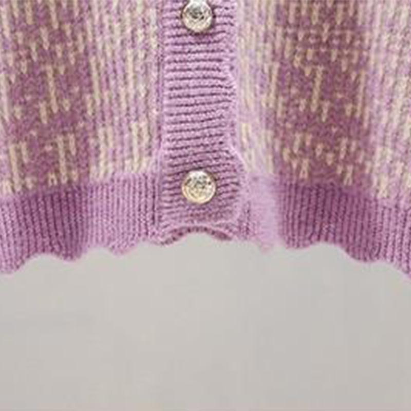 Cardigan Women's Autumn Plaid Long-sleeved V-neck Knit Sweater Coat Korean Style Loose Sweater Women