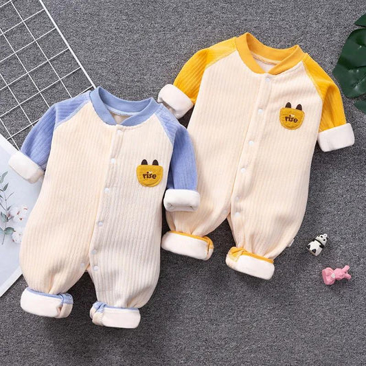 Autumn and Winter Baby Jumpsuit 0 To 6 Months Old Baby Khaki Clothes with Plush Thickened Climbing Clothes Warm Clothes for Newborn Children