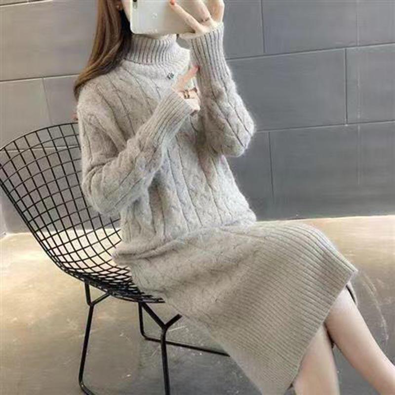 Sweater Women's Winter High-necked Mid-length Knitted Over-the-knee Jumper Fashion Loose Sweater