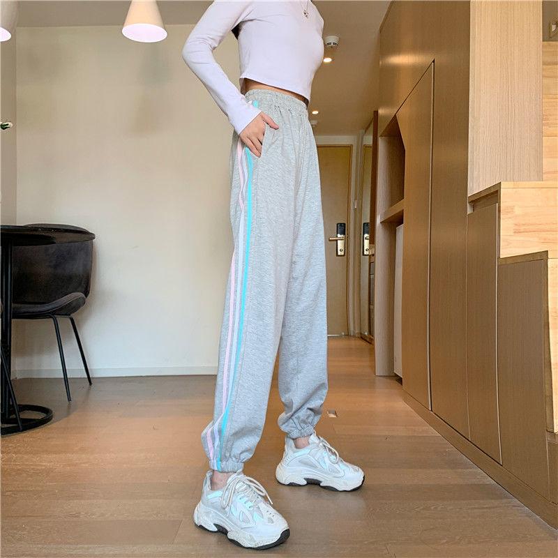 Student Sports Pants Autumn Korean Version of The High-waisted Thin Waist Casual Pants Women's Loose Straight-leg Pants