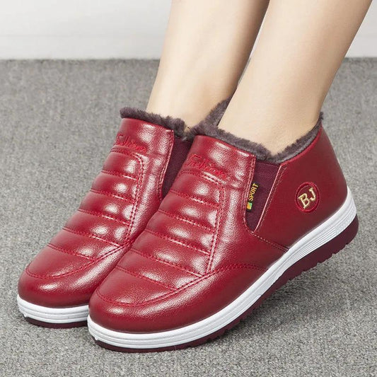 Non-slip Leather Waterproof Snow Boots Winter Cotton Shoes Women's Fleece Warm Cotton Boots