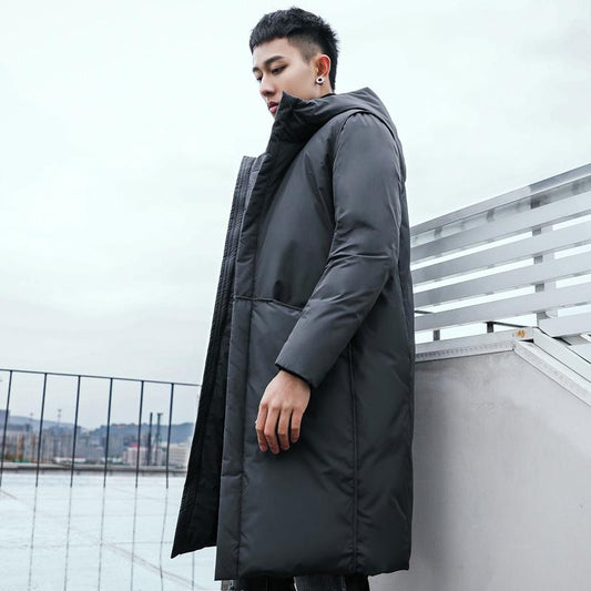 Fashion trend hooded men's down jacket autumn and winter plus down thick white duck down mid-length men's jacket