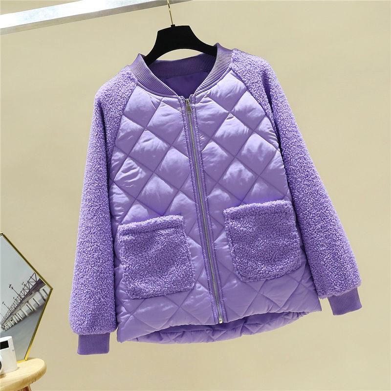 Women's Short Cotton Padded Jackets Large Size Loose Winter Lamb Wool Jackets Female Solid Color Casual Cotton Warm Coats