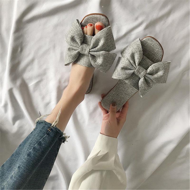 Bow Flat-bottomed Slippers Female Summer Slippers Sandals and Slippers Female Beach Shoes