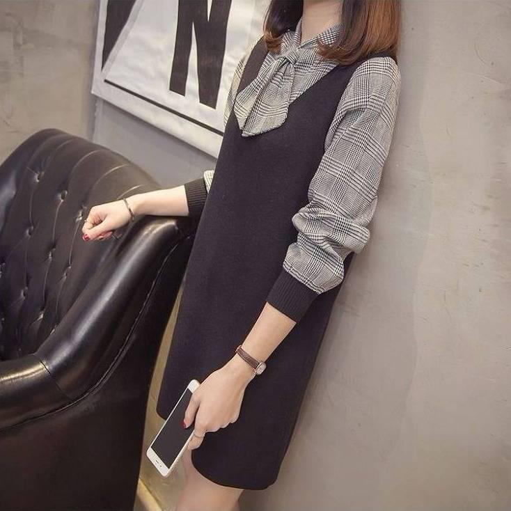 Women Autumn Long Sleeve Elegant Sweater Dresses Casual Winter OL Ladies Knitted Pullover