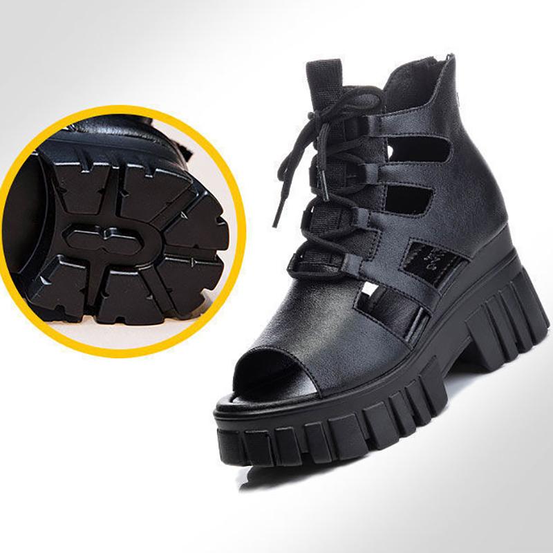Summer Hollow and Breathable Thin Roman Sandals All-match High-heel Platform Sandals Wedge Platform Shoes