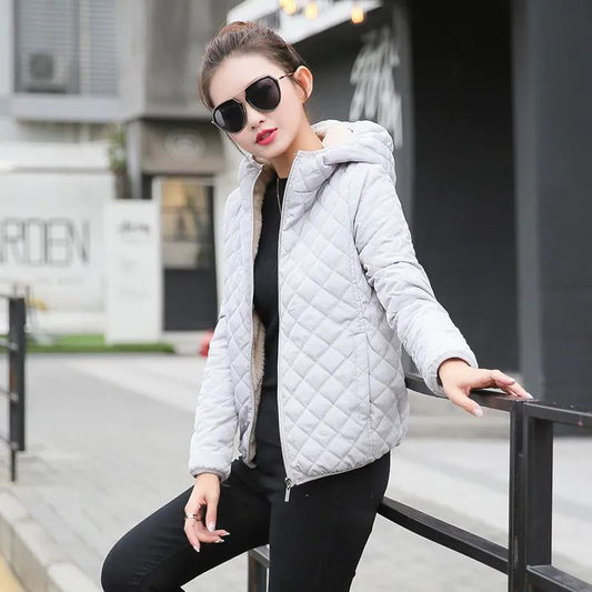 Women Solid Color Down Parkas Down Jackets Female Cotton-Padded Winter Coat Fleece Plus Size Hooded Outwear Coats