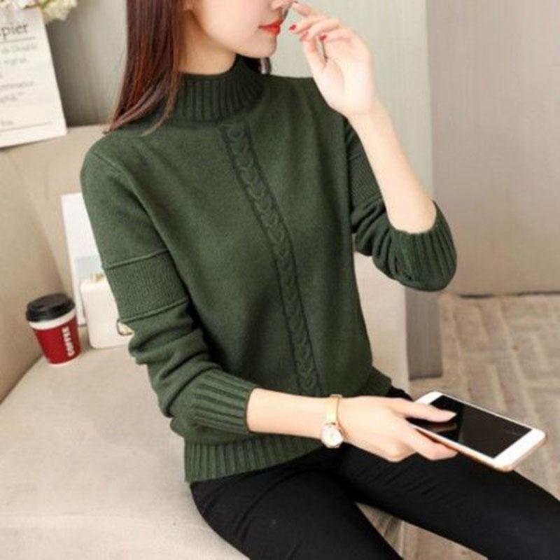 Winter Sweater Women Solid Color Half Turtleneck Sweater Thick Loose Solid Color Base Sweater
