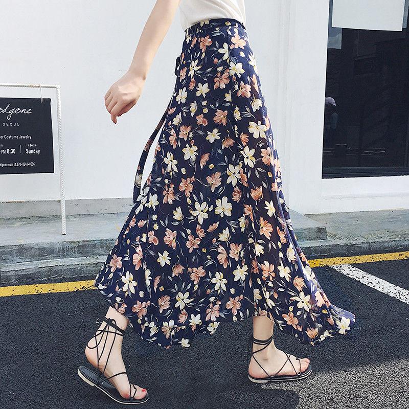Sunscreen Beach Skirt Chiffon One Piece Skirt Thin Long Skirt Vacation Sunscreen Beach Skirt Female Summer Mid-length Lace-up Skirt