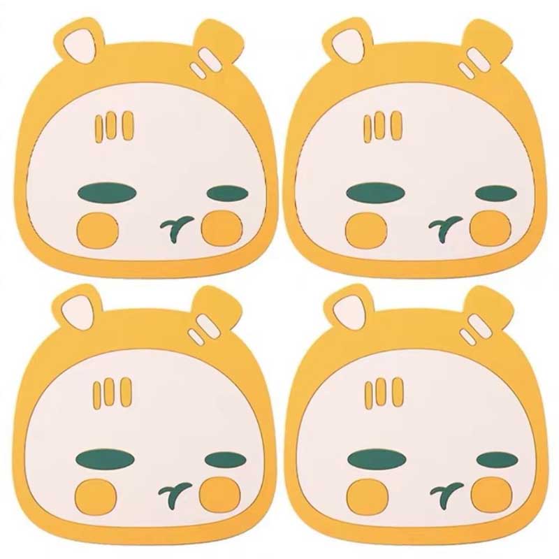 4pcs Cartoon Silicone Dining Table Placemat Coaster Kitchen Accessories Cup Mat Bar Mug Cartoon Animal Drink Pads