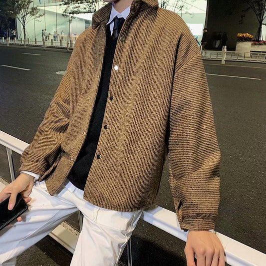 Men's Light Velvet Fabric Windbreaker Coat Loose Retro Long Sleeve Warm Solid Color Coat Fabric Comfortable Breathable Thin Coat