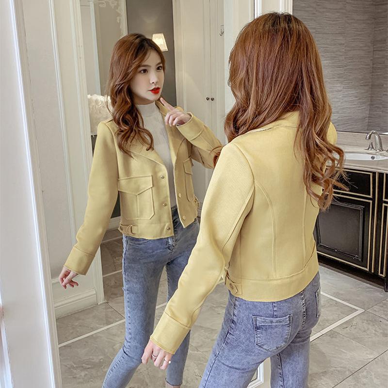 2021 Spring and Autumn Zipper Jacket Suit Collar Temperament Age-reducing Short Jacket