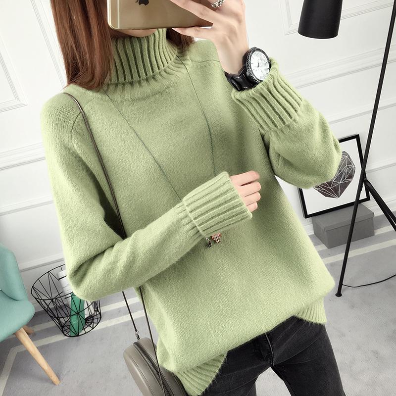 Ladies Sweater Solid Half Turtleneck Pullover Bottoming Sweater Loose Tops Warm Long-sleeved Jumper
