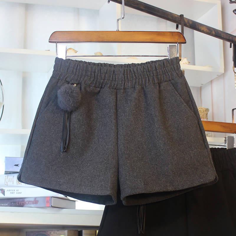 Large Size Wide-Leg Woolen Shorts Women's Elastic Head High-waisted Thick Short-length Pants