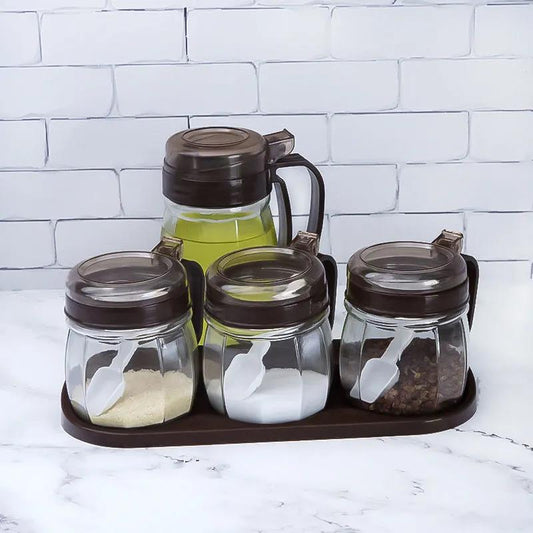 Household Kitchen Glass Condiment Box Set Soy Sauce Seasoning Salt Shaker Tank Storage Box