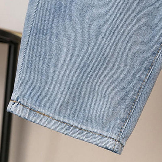 Jeans Girls Loose Straight Elastic Waist College Style High Waist Trousers Spring and Autumn Cropped Trousers