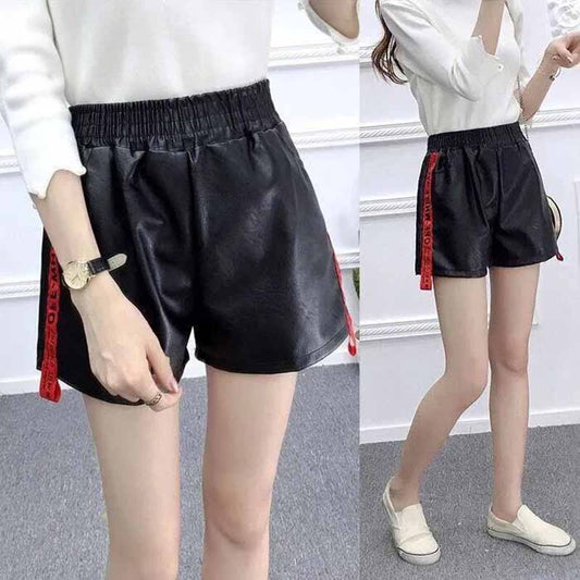 Fat MM Autumn and Winter Wear Plus Size Women's PU Leather Shorts Women's High Waist Thin Wild Wide-leg Boots and Pants