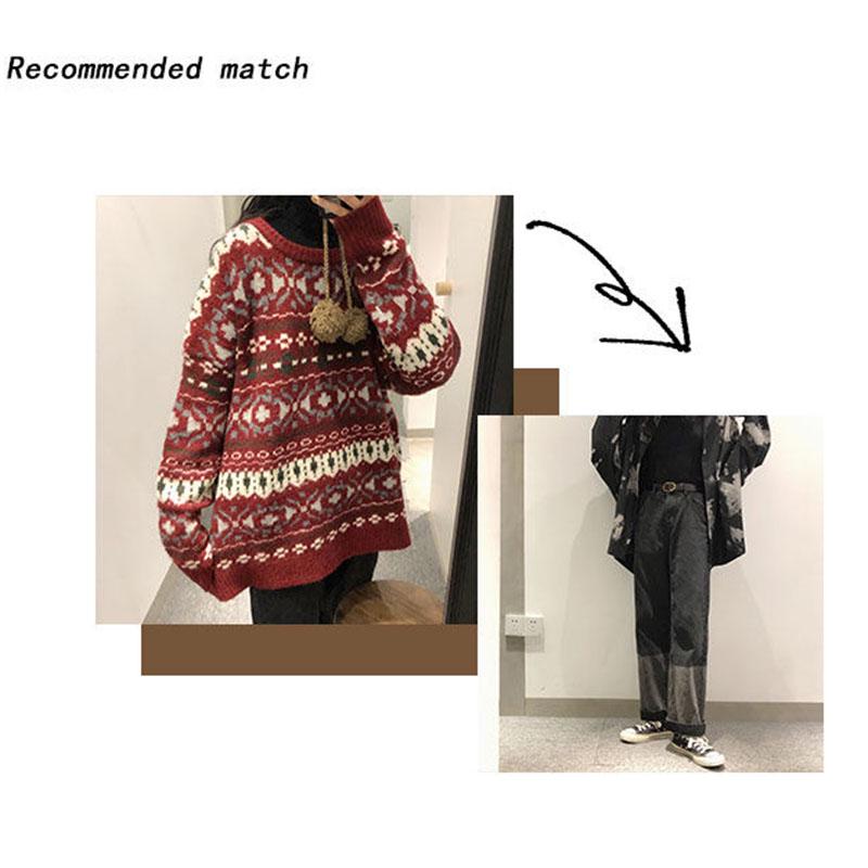 Autumn and Winter Cherries Red Jacquard Christmas Sweater Women Loose-fitting Pullover Sweater