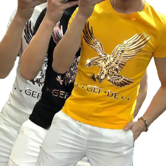 3D Diamond Eagle Print Shirt Summer Men T-shirt Fashion Overshirt Half Sleeve Tees Loose Breathable Pullover