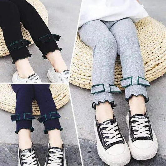 Girls' Leggings Spring and Autumn All-match Outer Wear Trousers Casual Pants Solid Color Slim Stretch Pants Foot Pants