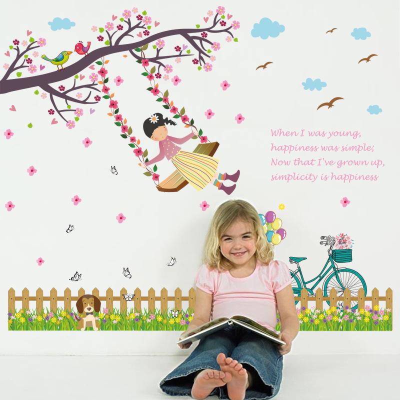Fence swing girl skirting line Children room bedroom porch decorative wall sticker