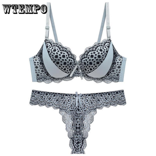 Flowers Brassiere Purple Lace Underwear Transparent Bra Set Plus Size Sexy Lingerie Set for Women
