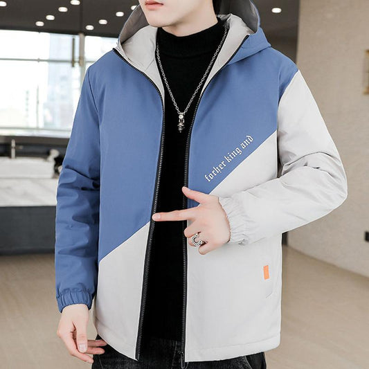 Thin Spring and Autumn Jacket Men's Handsome Loose Hooded Work Jacket Men's Temperament Short Long-sleeved Warm Zipper Jacket
