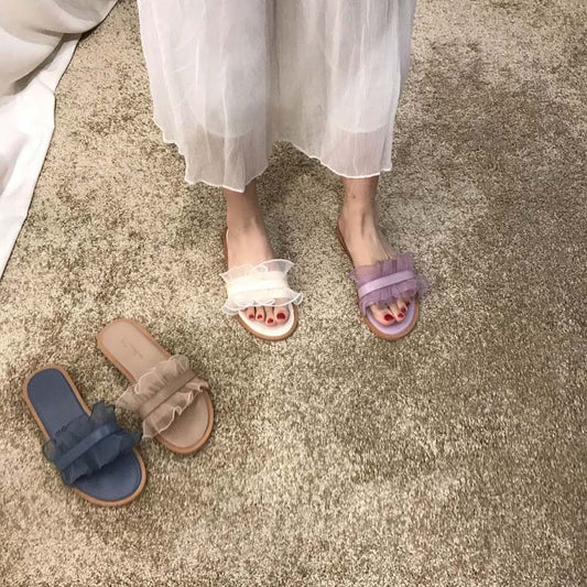 Slippers Women All-match Fashion Outer Wear Summer Flat Non-slip Sandals and Slippers Pregnant Women Soft Bottom Lace