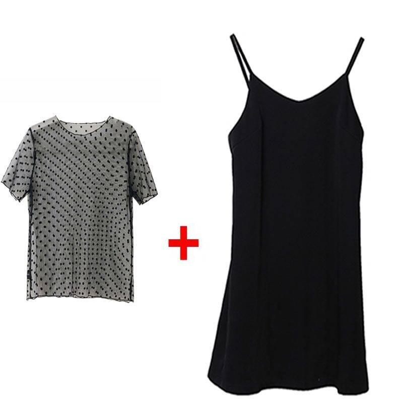 Sexy Mini Dress Black Polka Dot Long Sleeve Transparent Mesh Slash Neck Bodycon 2020 Party Dress