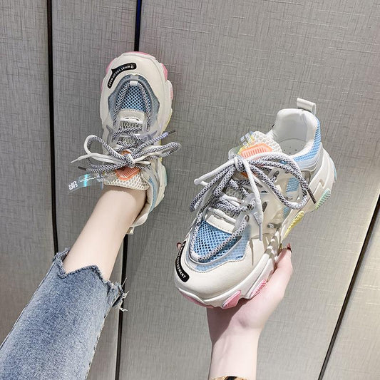 Women Platform Chunky Sneakers Lace-up Casual Vulcanize Shoes Luxury Designer Colorful Dad Sneakers