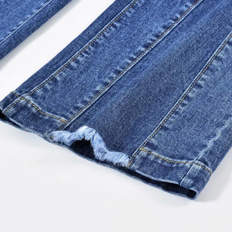 Splicing Weave Jeans Women's Spring Autumn 2022 Fashion High Waist Raw Edges Sweet and Thin Straight Trend All-match
