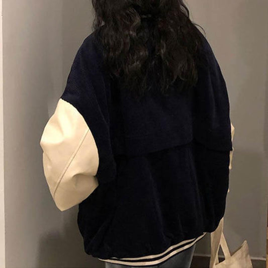 Contrasting Color Stitching Baseball Uniform Women Spring and Autumn Loose Korean Style Retro Jacket Jacket Trend