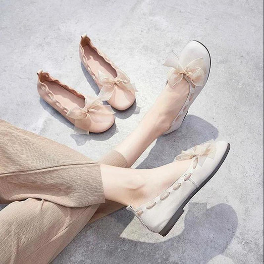 Single Shoes Women's Shallow Mouth Flat Soft and Comfortable Non-slip All-match Women's Flat Leather Shoes Lightweight Non-slip