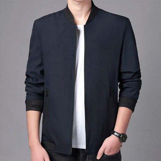 Men's Business Spring and Autumn Jacket Solid V Neck Stand Collar Jackets Men's Baseball Uniform Jacket Slim Fit Clothing Dad Outfit