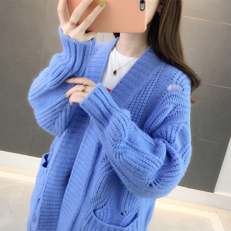 Mid-length Autumn and Winter Coat Casual Loose Knit Cardigan Loose Long-sleeved Sweater