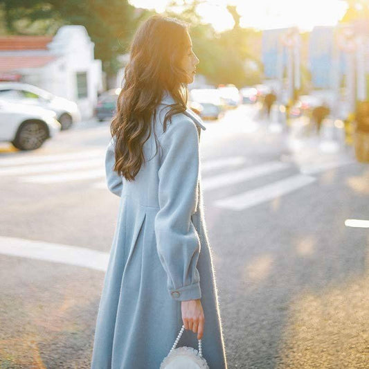 Simple Square Collar High-end Single-breasted Woolen Coat Solid Color Winter Coat In The Tide Long Coat Women