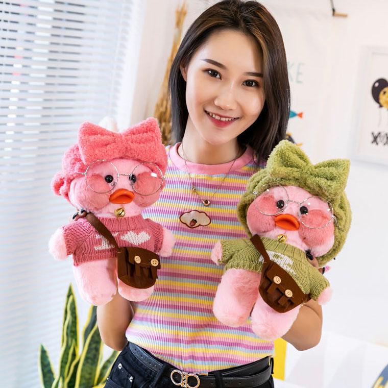 30cm Stuffed Soft Duck In Sweater Doll Birthday Gift for Kids Children Cartoon Cute Little One Shoulder Bag Pink Wearing Glasses Duck Plush Toy