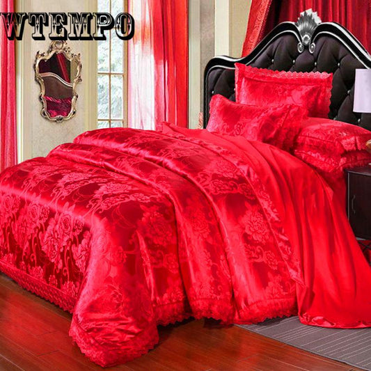Luxury Satin Jacquard Bedding Set Queen/king Size Bed Set Lace Jacquard Satin Cover Sets Bedsheet Set