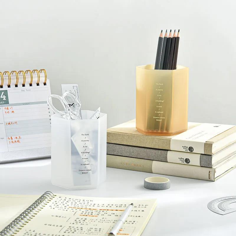Ins Retro Pen Holder Simple Student Japanese High-value Desktop Hexagonal Pen Holder Storage Box Desktop Storage Stationery