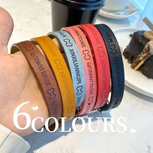 Handmade Dog Collars Leather Anti-bite Cats Small Medium Large Dogs Collar Cat's Necklace Letters Bones Pet Neck Decor Pet Products Supplies