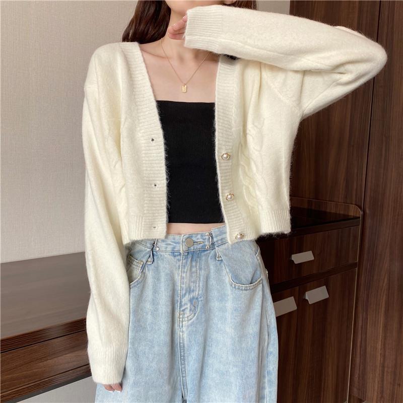 Women's Gentle Wind V-neck Knitted Cardigan Sweater Women's Casual All-match Short Cardigan Korean Sweater