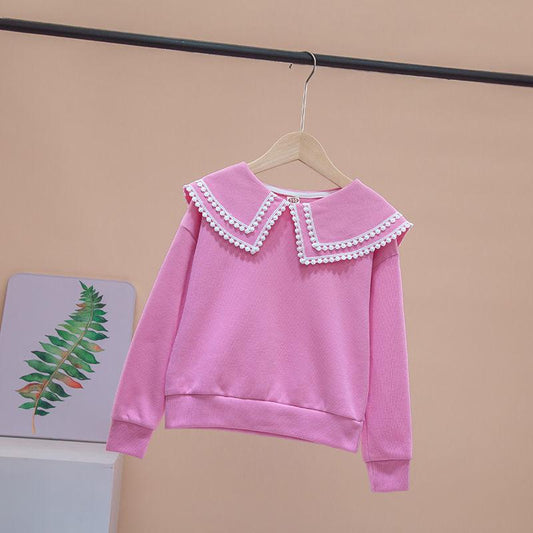 Girls' Long-sleeved Sweet and Versatile Girls' Bottoming Shirt Long-sleeved Doll Collar Sweater Spring and Autumn