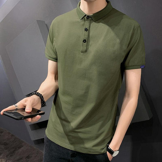 Handsome Solid Color Lapel Short-sleeved Men's Shirt Retro All-match Casual T-shirt Breathable Paul Shirt