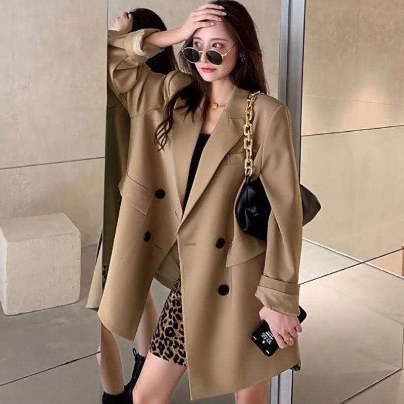 Khaki Jacket Female Spring and Autumn Loose Sense of Design Qualities Leisure Suit Jacket Lady Loose Long-sleeved Jacket