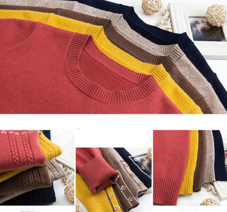 Women's Basic Solid Color Crewneck Sweater Fashion Button Cuff Loose Plus Size Sweater