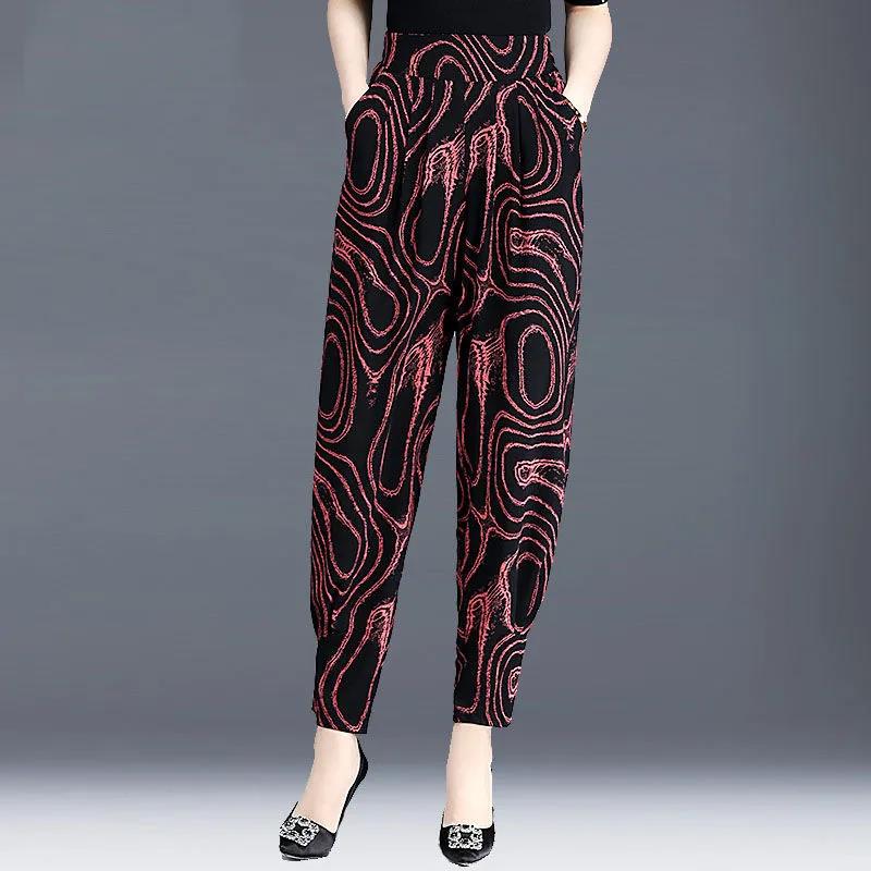 Autumn and Summer Style Fall Feeling Pattern Bloomers Cropped Trousers Feet Pants Women Loose Harem Pants