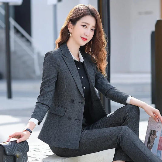 Solid Color Suit Suit Female Suit Interview Work Overalls Professional Temperament Formal Dress Two-piece Suit Jacket + Pants